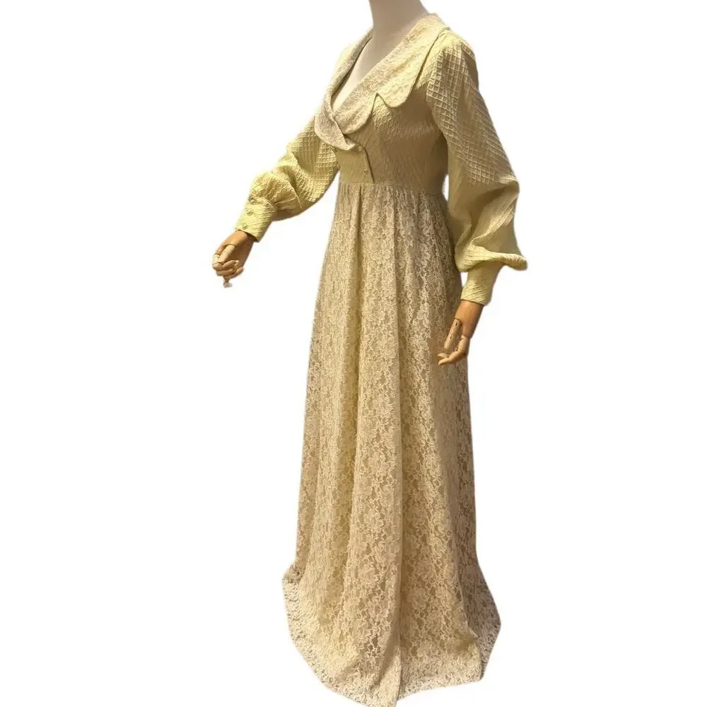 Bridgerton-Inspired Vintage Lace Gown | Romantic Regency Cottagecore Maxi XXS - Picture 11 of 16